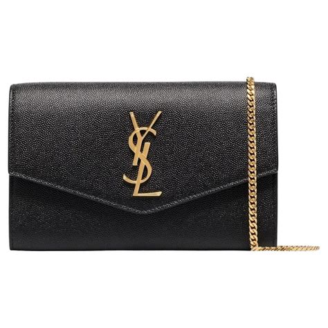 Saint Laurent Uptown Chain Wallet in Grain De .